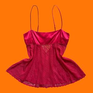 00's vintage red 100% silk y2k baby doll slip lingerie LARGE Victoria's Secret